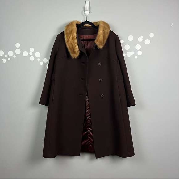 Vintage Stevens Forstmann Brown Coat Mink Fur Collar Union Made ILGWU 1950 1960 - Picture 5 of 13